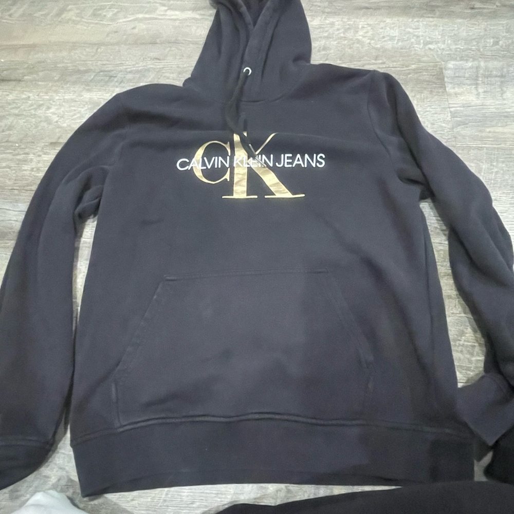 Calvin Klein Black Hoodie with Gold CK Jeans Logo